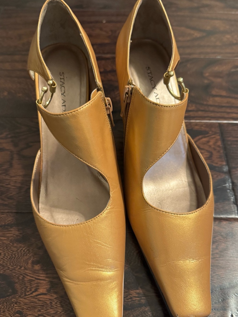 Stacy Adams Gold Cutout Ankle-Strap Pointed-Toe Heels